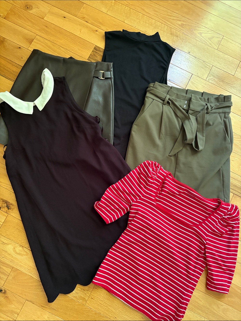 Mixed Women's Tops & Bottoms Bundle — Black, Olive, Burgundy & Red- dress